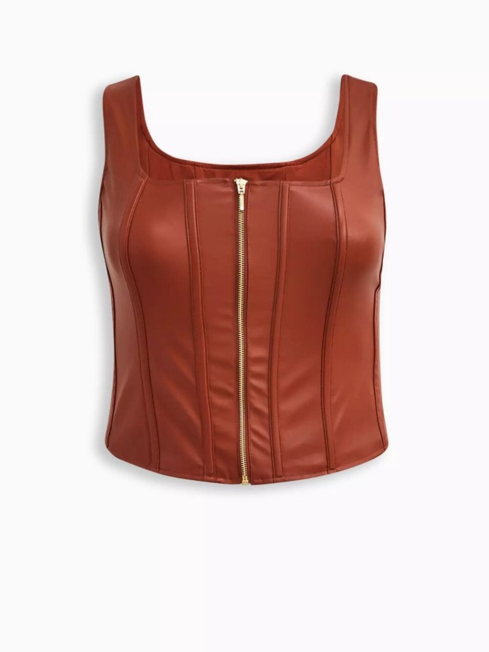Torrid Faux Leather Zip Front Corset Top Cinnamon Brown Plus Size 2 Y2K Moto
